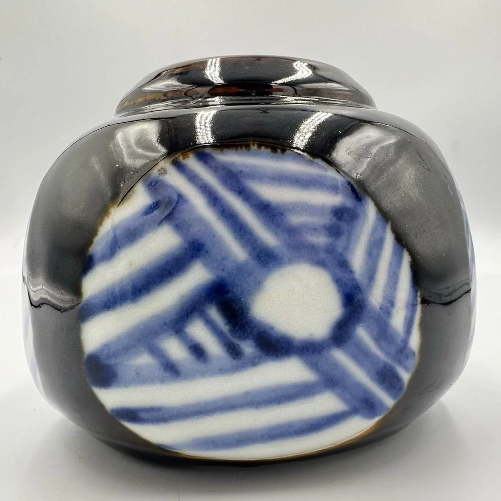 Vintage 1976 Studio Pottery Vase‎ Signed Renee Brown Blue Abstract 5.5